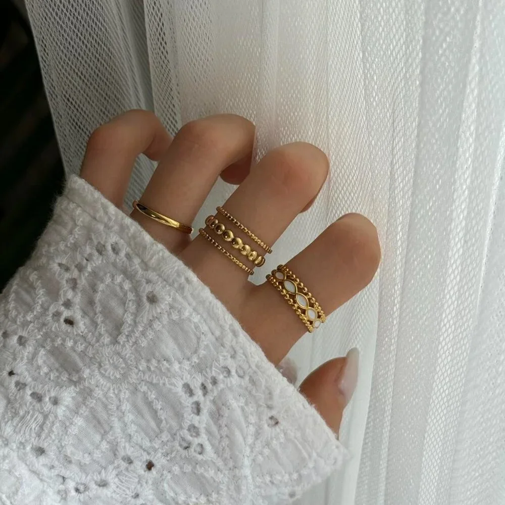 SKU:0388 set‎ of 3 gold rings suitable for sizes from 5 to 10 US Stainless steel